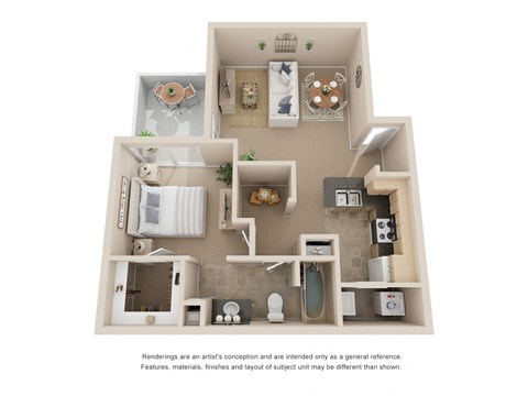 Floor plan for 1 bed, 1 bath, 762 sqft